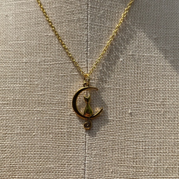 NWT Sterling Silver Plated Chain & Cat on Moon Alloy Metal Charm Necklace - Picture 5 of 10